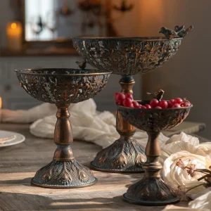 FrenchBowl - Vintage Metalen Fruitkom met Geometrisch Ontwerp voor Woondecor