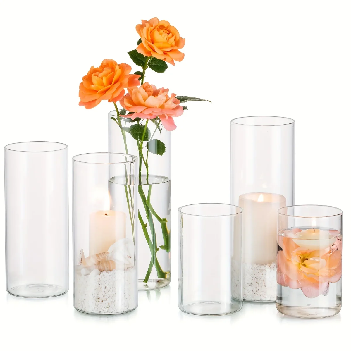 Set van 6 glazen kandelaar - Romantische hurricane houders met gelakte afwerking, perfect voor kerst, Halloween, Pasen en meer - Image 4