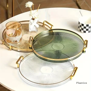 AcrylicTray - Acryl Serveerschaal met Gouden Handgrepen | Voor Dessert & Snack