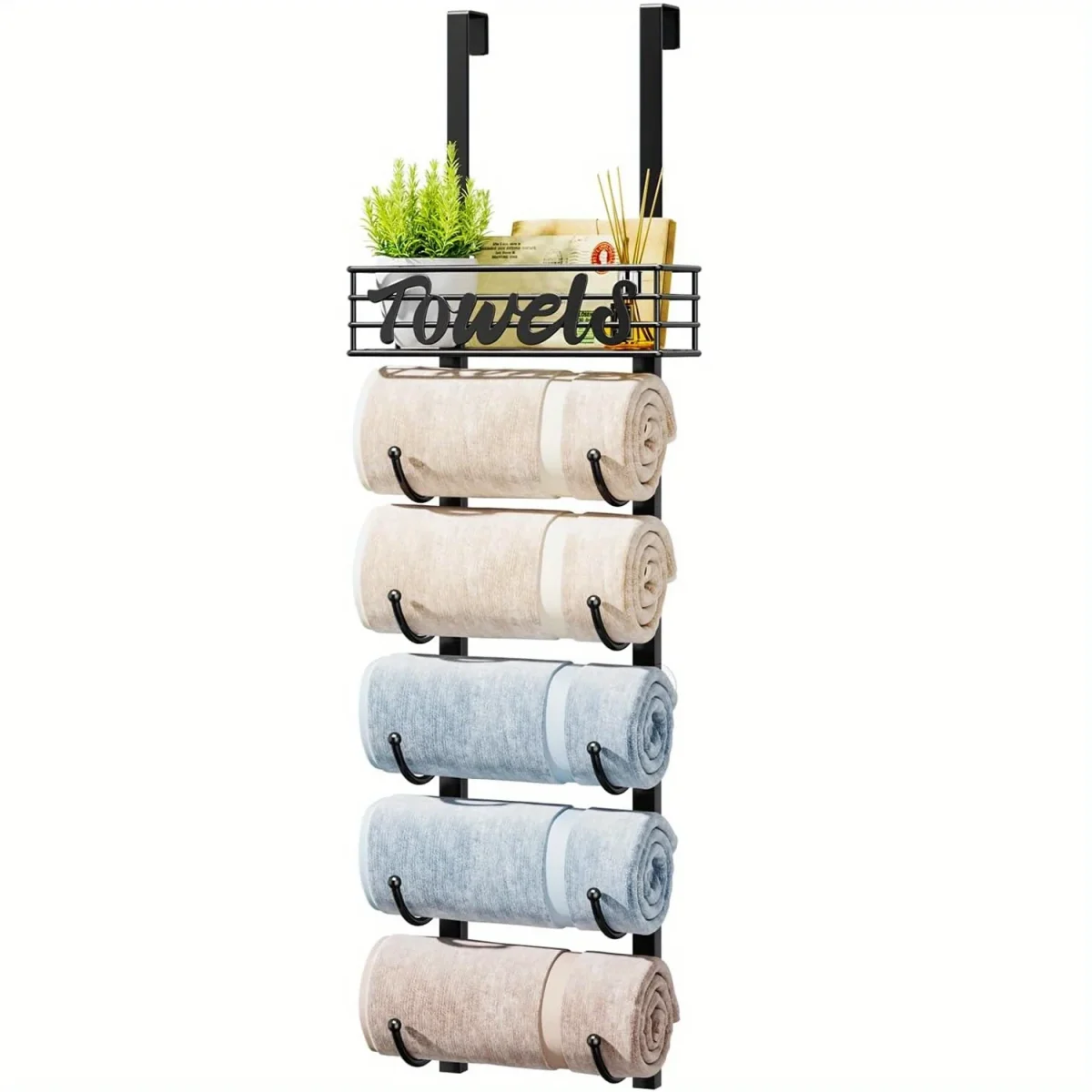 SpaceSaver - Zwart Metalen Handdoekenrek voor Deur met Plank voor Badkamer - Image 4