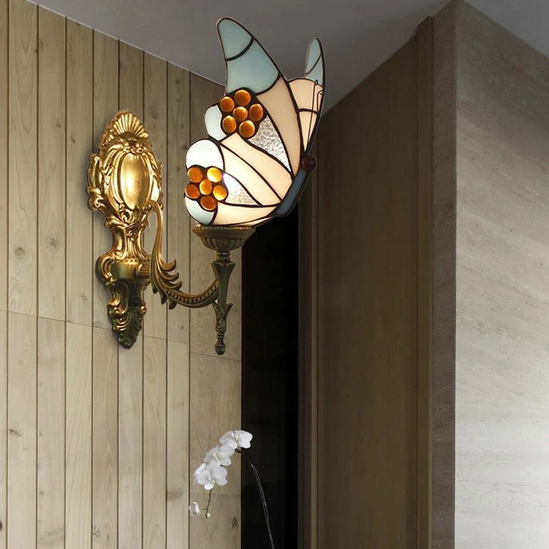 Blue Butterfly Wall Sconce - Tiffany Stijl Gebrandschilderd Glas Wandlamp voor Keuken - Image 5