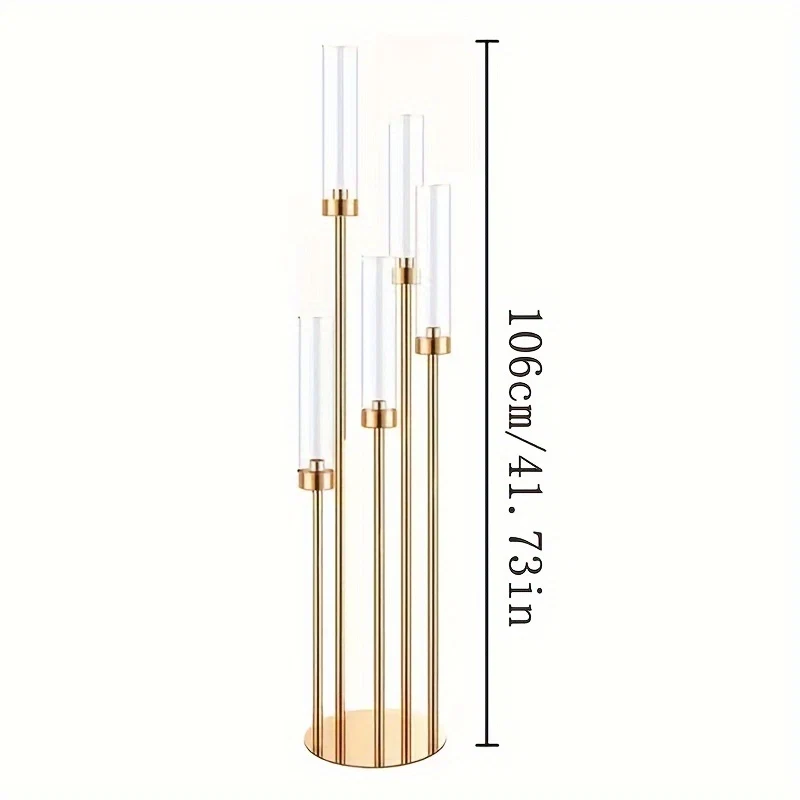 Gouden metalen & acryl kandelaar - 5-armige elegante tafeldecoratie voor bruiloften en feesten - Image 6