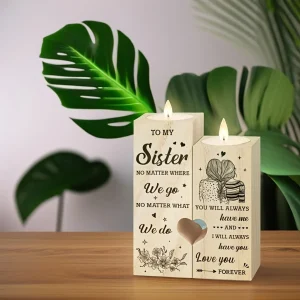 Hartvormige Houten Kaarsenhouder – Cadeau Voor Zussen, Kerst, Verjaardag, Bedankt Cadeau