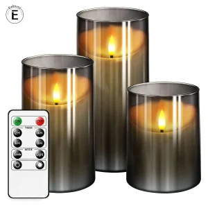3 stuks LED Kaarsen met Afstandsbediening - Met Timerfunctie en Infraroodsensor, Grijs