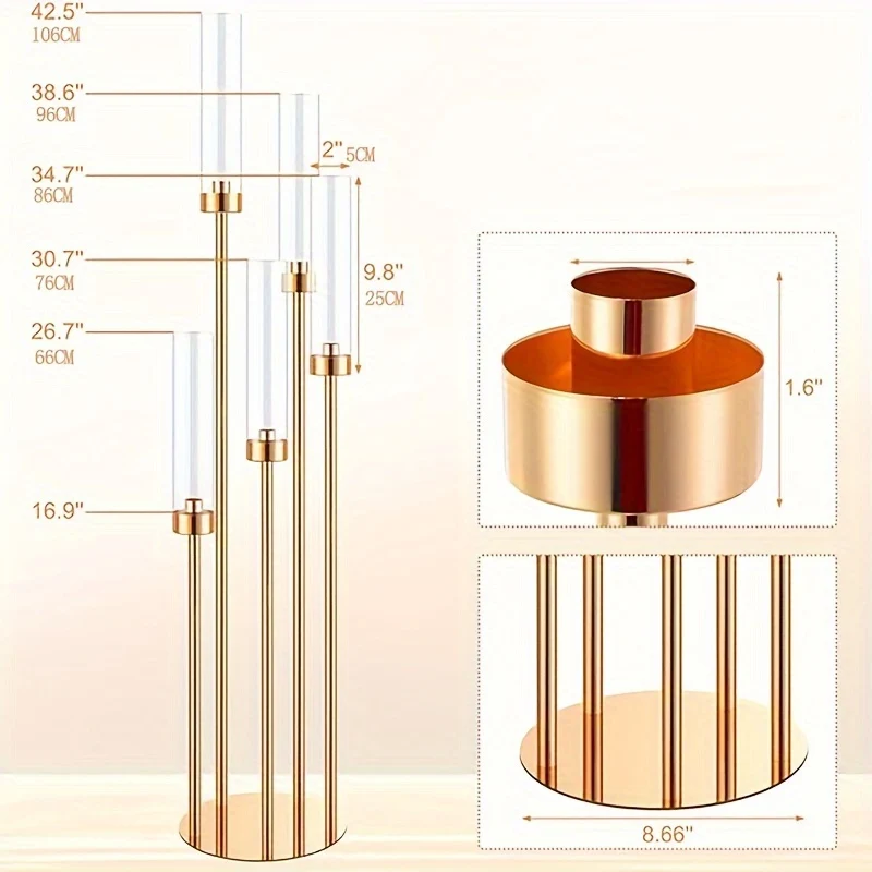 Gouden metalen & acryl kandelaar - 5-armige elegante tafeldecoratie voor bruiloften en feesten - Image 8