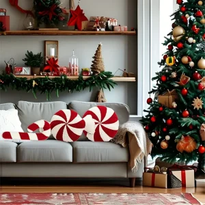 CandyCaneKussen - Vintage Kerstkussen, Handwasbaar, Polyester Vulling