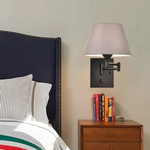 1-Licht Plug-In Zwenkarm Wandlamp met Linnen Kap