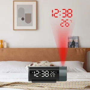 ProjectElite - Moderne Zwarte Projectie Wekker met Dubbele Tijd- en Temperatuurweergave