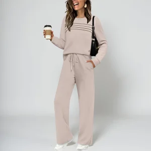 Dames Joggingpak Tweedelig Ronde Hals Trekkoord Broek Set