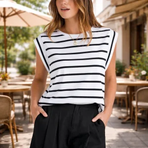 Dames T Shirt Strepen Mouwloos Casual Losvallend Top
