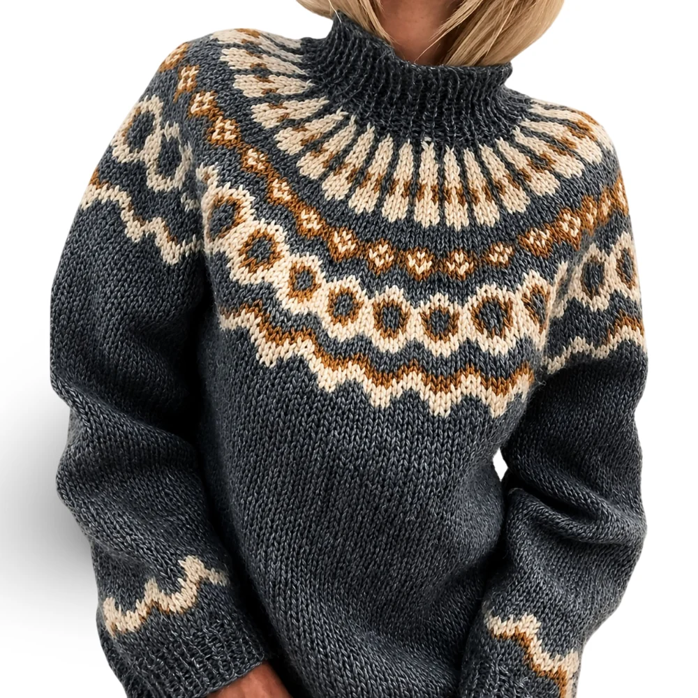 Donna Maglione Dolcevita Invernale Collo Alto Fantasia Norvegese - Image 6