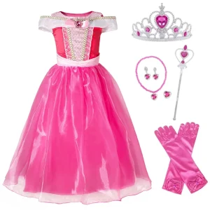 Costume Halloween Principessa Bambina Rosa Completo Carnevale