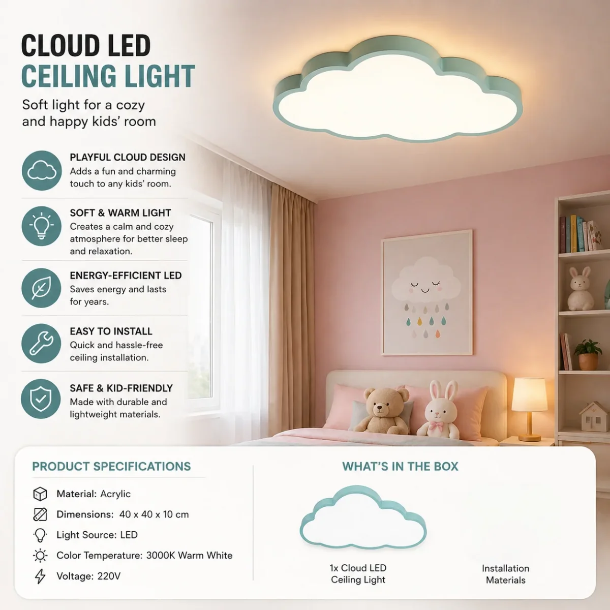 Kinderkamer Plafondlamp LED Wolk Design - Image 6