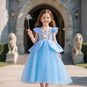 Costume Halloween Principessa Bambina Azzurro Tulle Elegante