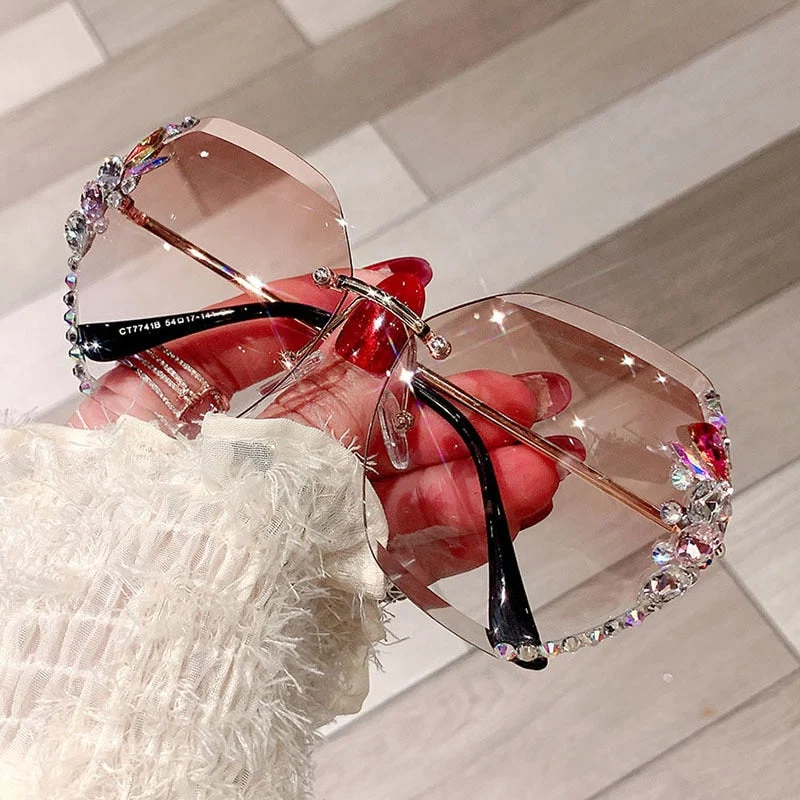 Zonnebril Dames Randloos UV400 Gradient Lens Strass Modebril - Image 7