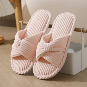 Slippers Dames Corduroy Kruisband Strik Memory Foam