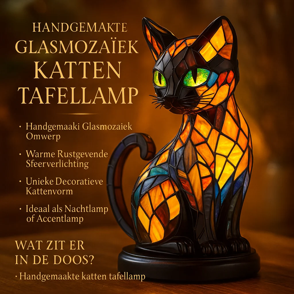 Tafellamp Glasmozaïek Kat Warm Sfeerverlichting Decoratie - Image 5