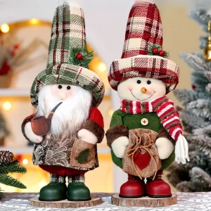 ClassicSanta - Geruite Kerstman Sneeuwpop Figuur