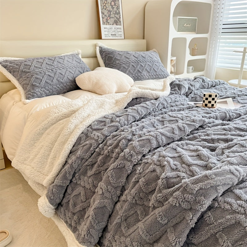 Vintage Stijl Dubbelzijdige Fleece Deken - Winter Warmte, 100% Polyester, Machinewasbaar - Image 2