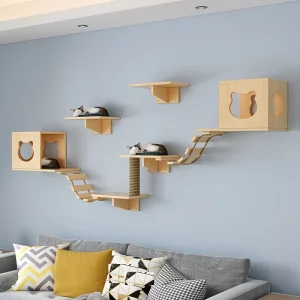 CatPlay - Massief Houten Kattenwandmeubilair voor Binnen, Inclusief Krabpaal en Speelklimboom