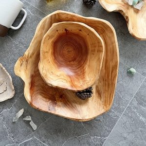 RusticWood - Massief Houten Snack- & Fruitkom voor Woonkamer Decor