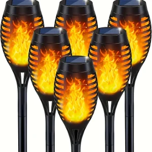 SolarFlame - 6-Pack Zonnefakkel Lampen met Flikkerend Vuureffect, Draagbare Gazonlampen