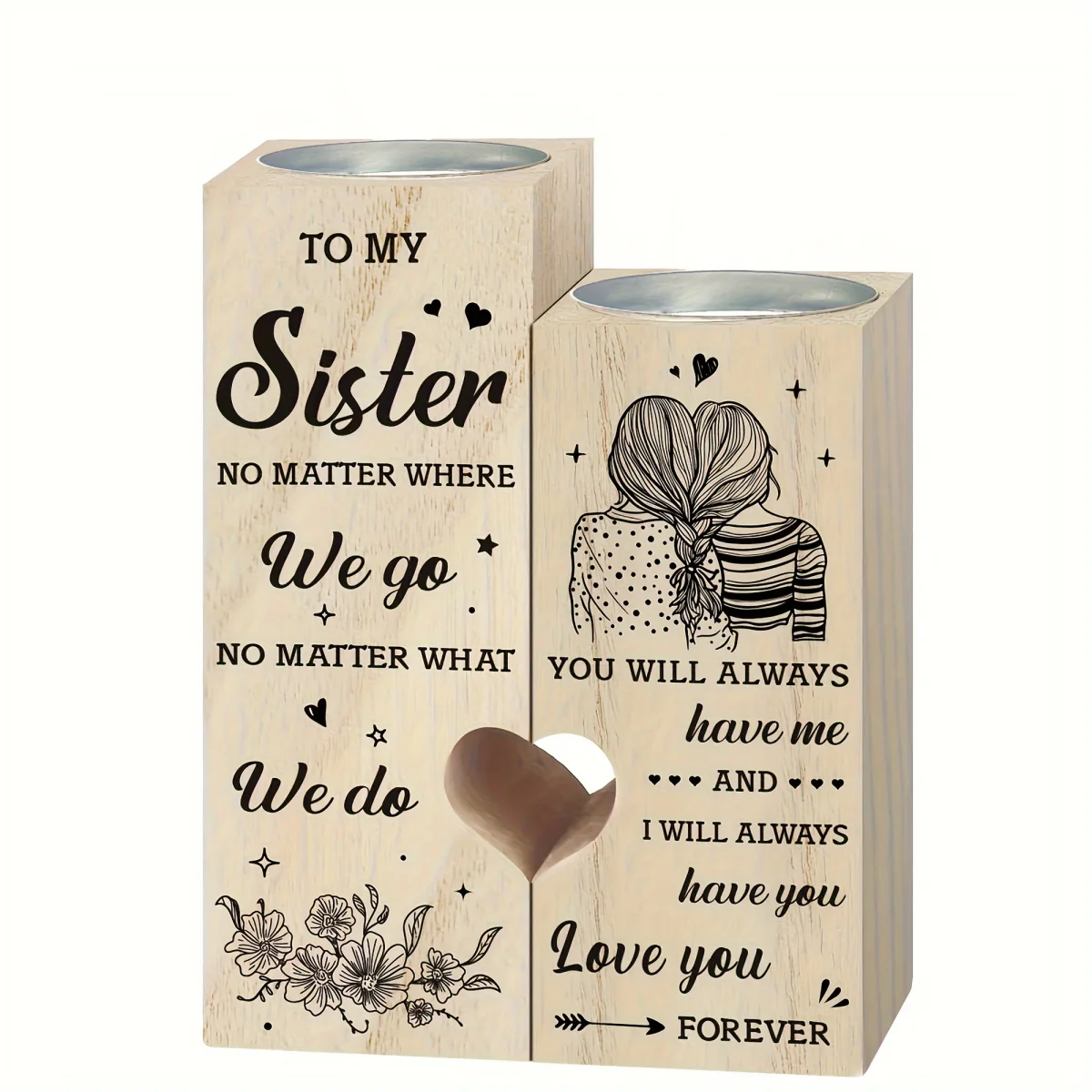 Hartvormige Houten Kaarsenhouder – Cadeau Voor Zussen, Kerst, Verjaardag, Bedankt Cadeau - Image 6