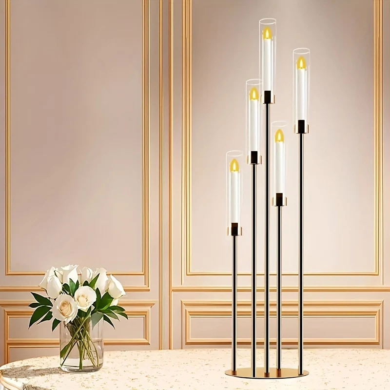 Gouden metalen & acryl kandelaar - 5-armige elegante tafeldecoratie voor bruiloften en feesten - Image 5