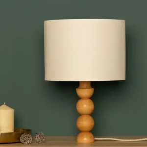 LumiWood – Houten Tafellamp met Stoffen Kap, Scandinavisch Nachttafellampje