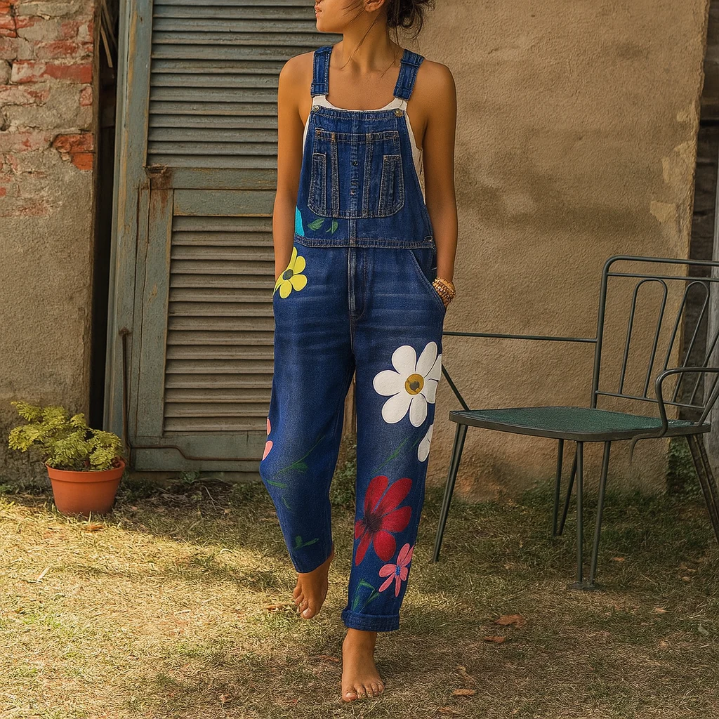 Tuta Floreale Pantaloni Spalline - Image 2